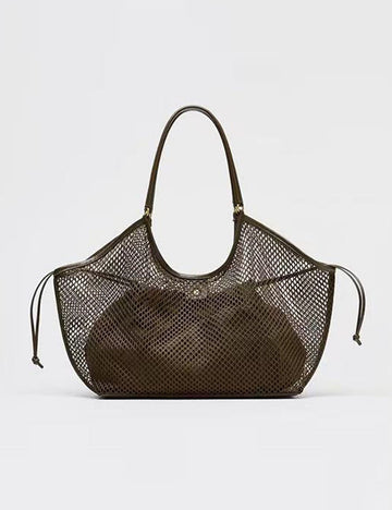 Minimalist Solid Color Hollow Straw Woven Shoulder Bag MK2BCR6W10BBG20