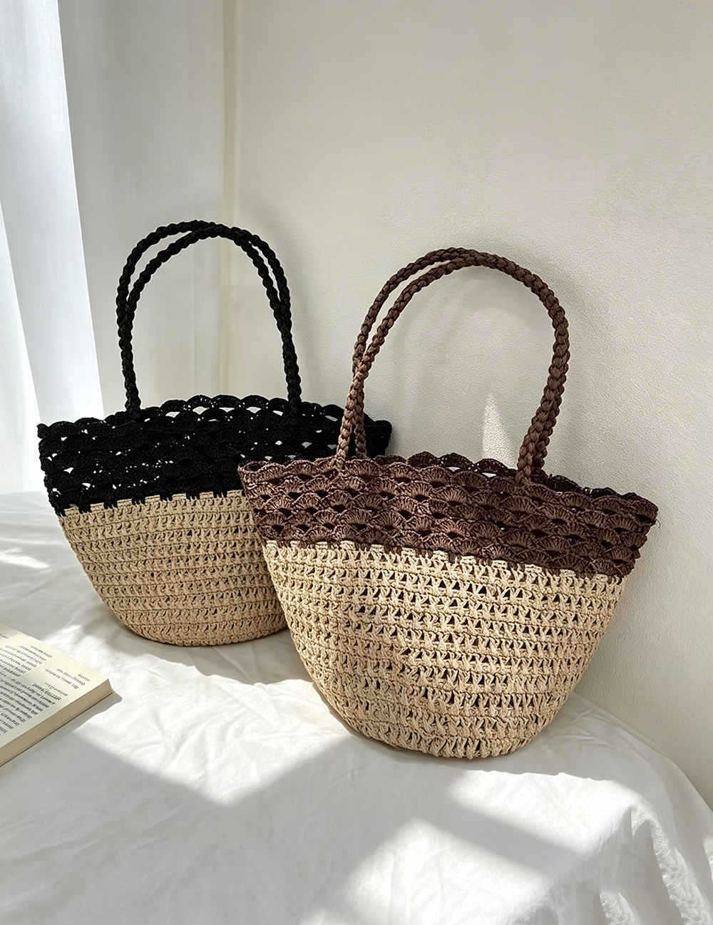 Retro Color Block Straw Handbag - DippedShop Wholesale - #4051