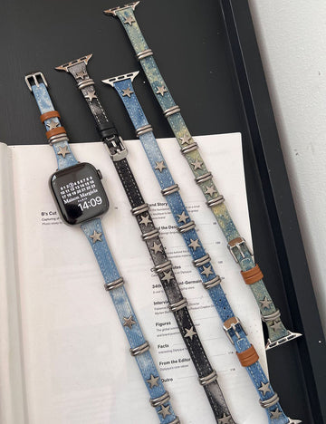 Tie-dyed Wash Denim Metal Star Watch Band 6W6JWA127