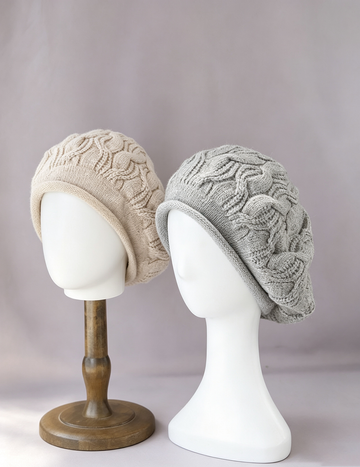 Solid Wool Cable Rolled Brim Knit Beret 6W6HAT688