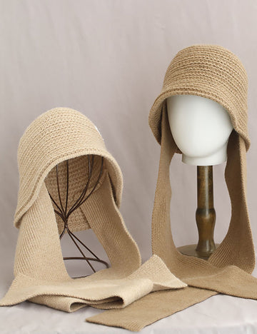 Winter Warm Knit Hooded Scarf Set Bucket Hat 6W6HAT689