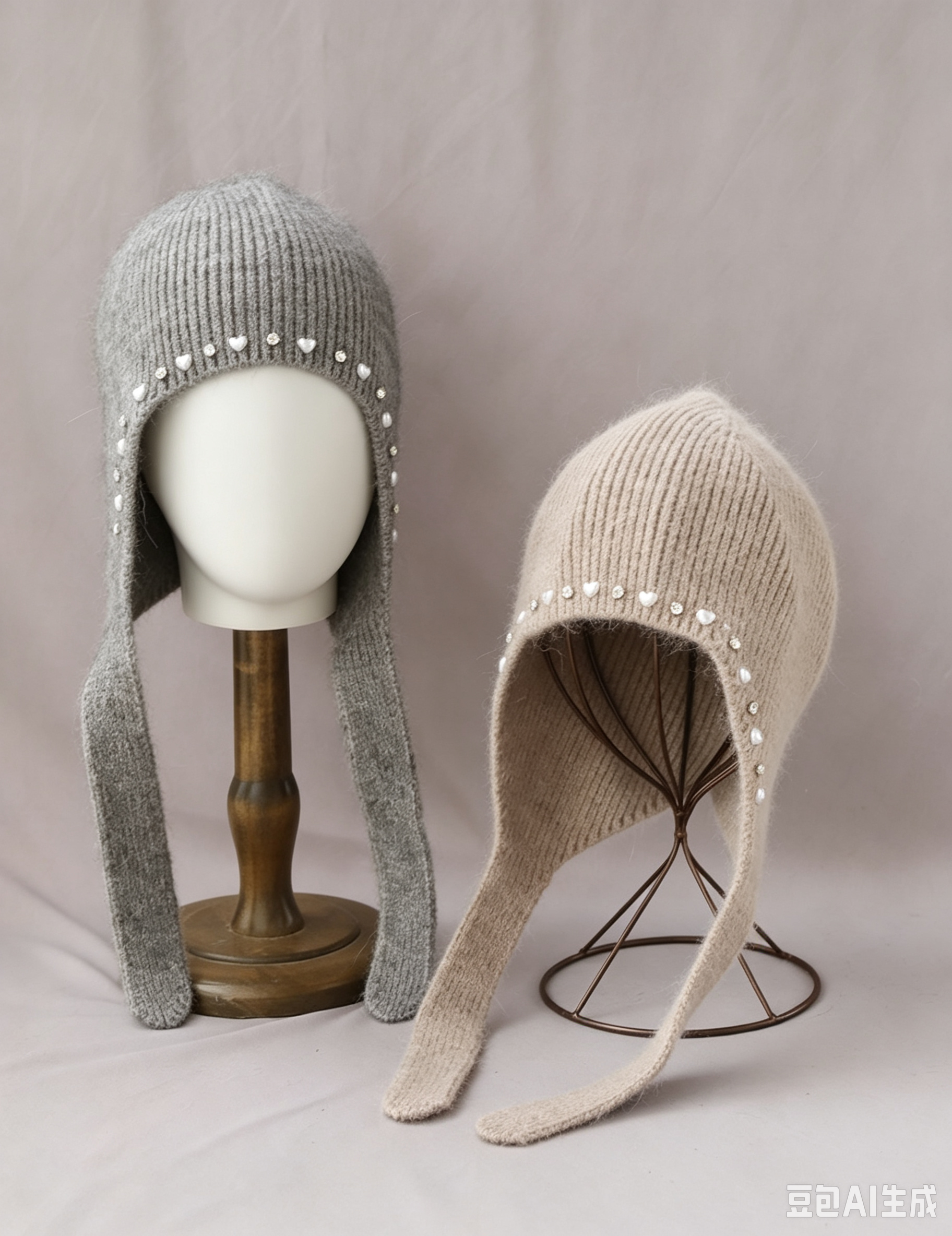 Pearl Rhinestone Angora Trapper Beanie 6W6HAT698