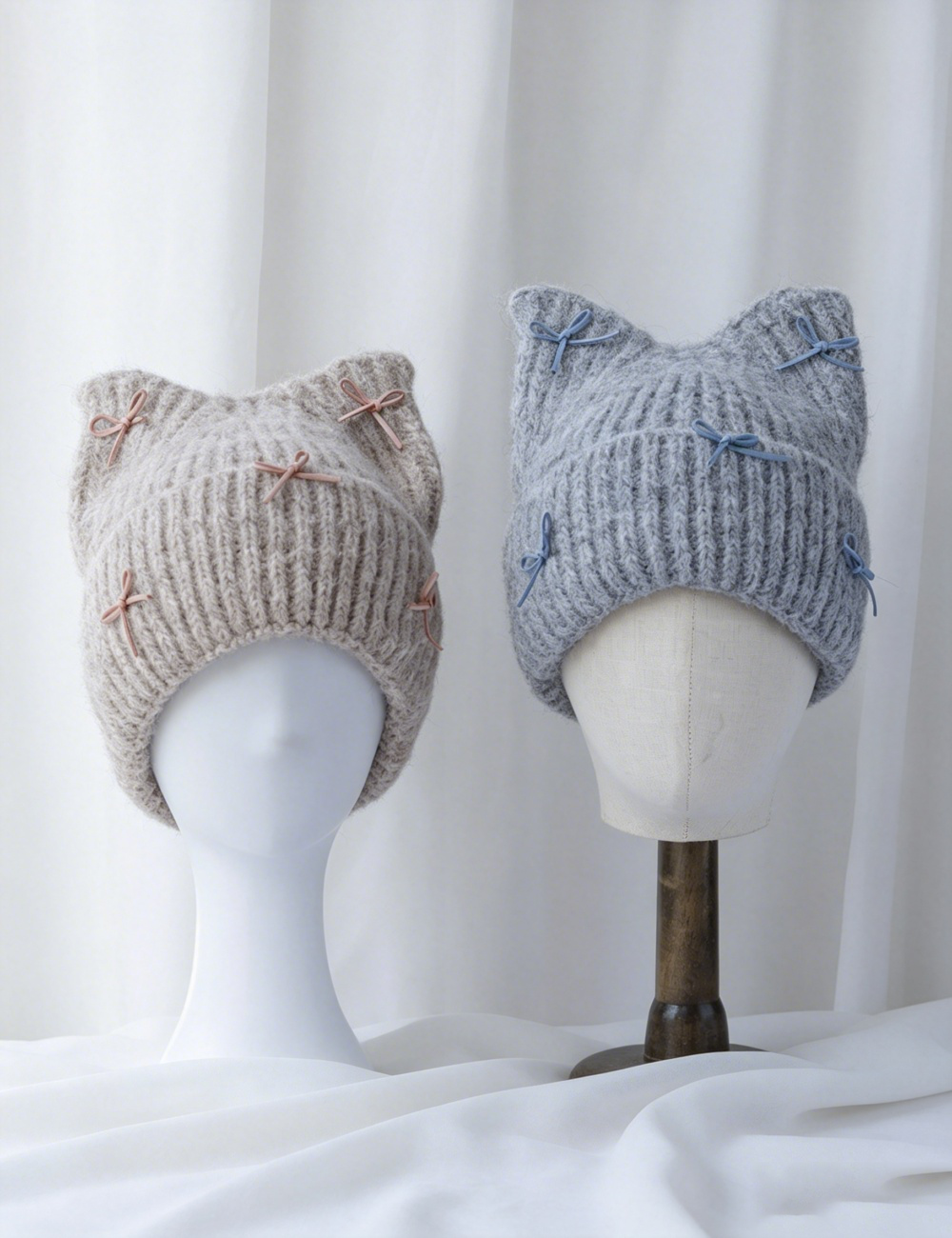 Cute Cat Ear Bowknot Knit Beanie 6W6HAT704