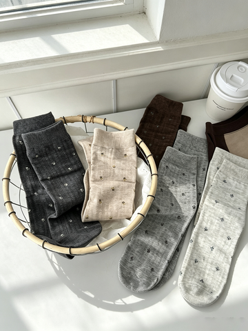 Floral Ribbed Crew Socks - DippedShop Wholesale - #8323