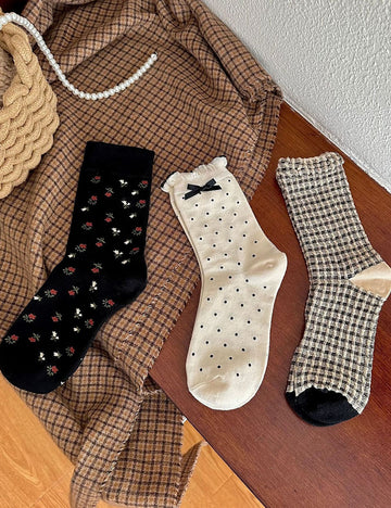 Floral Bow Crew Socks - DippedShop Wholesale - #9299