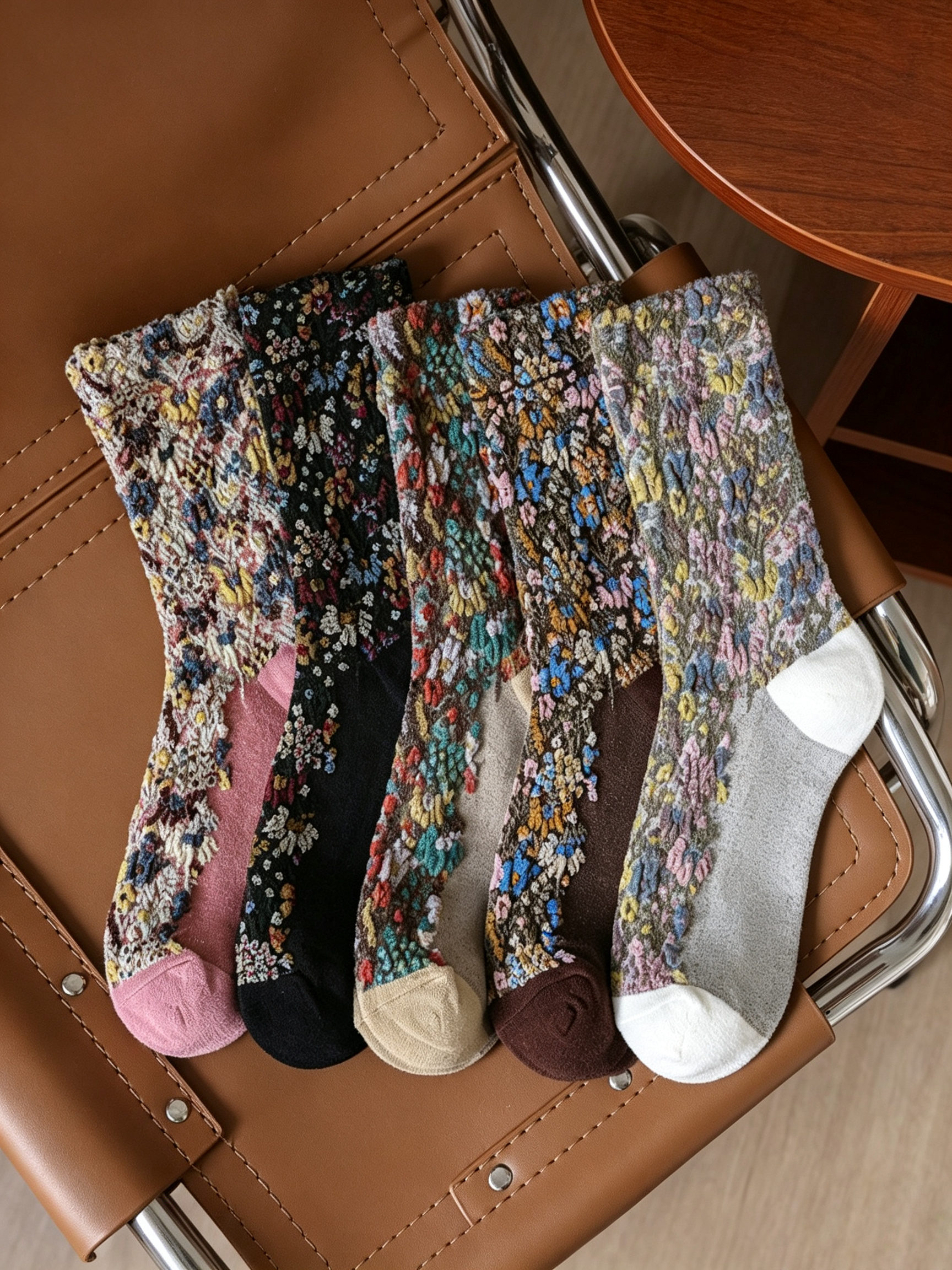 Floral Jacquard Crew Socks - DippedShop Wholesale - #2259