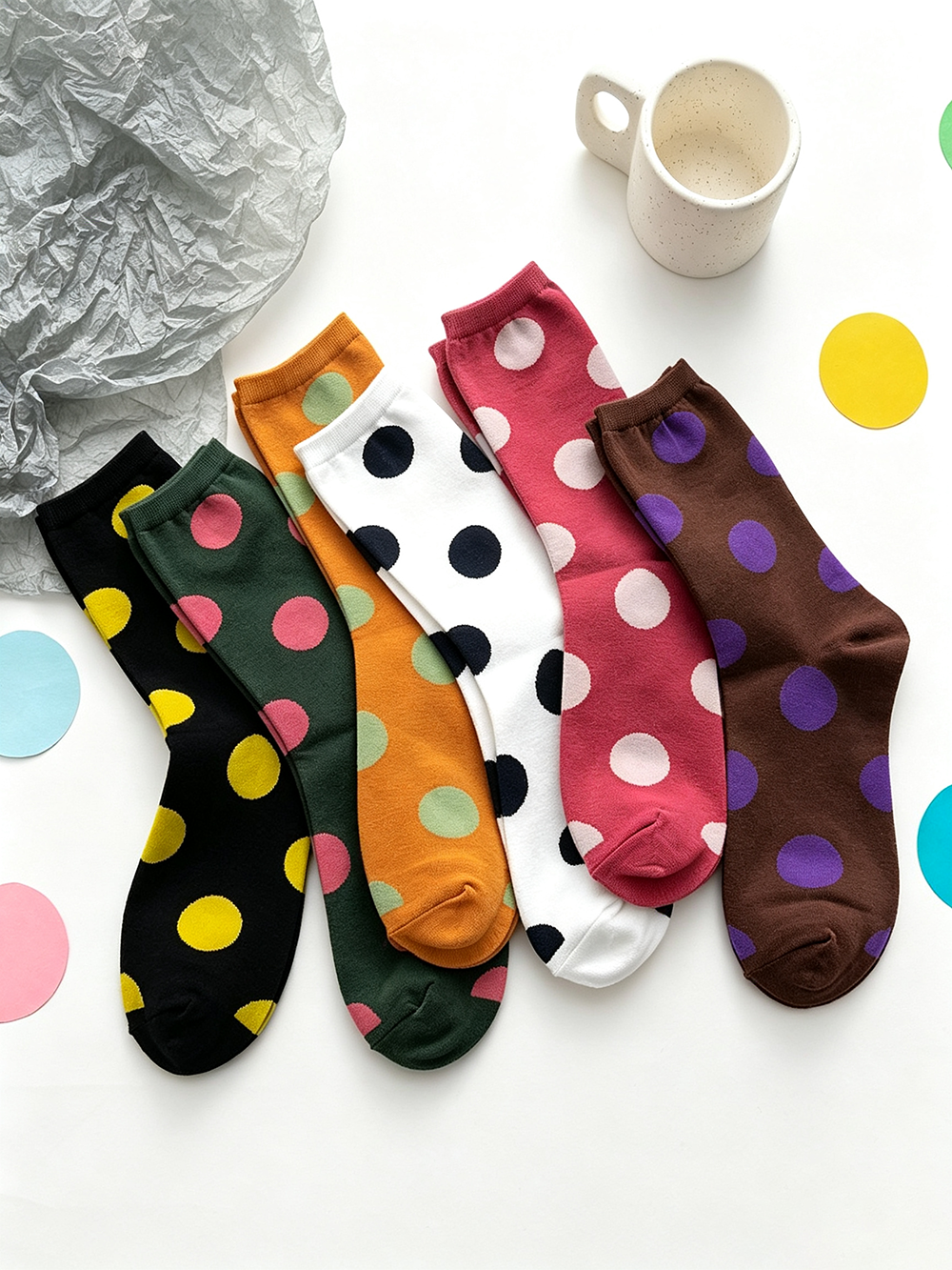 Polka Dot Jacquard Crew Socks - DippedShop Wholesale - #9411