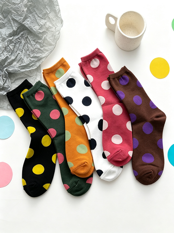 Polka Dot Jacquard Crew Socks - DippedShop Wholesale - #9411