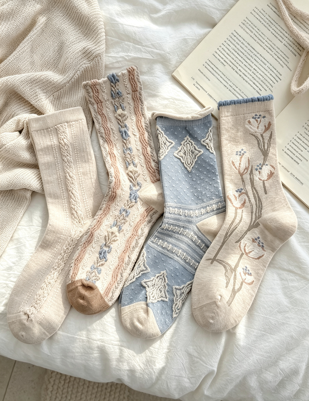 Floral Jacquard Cotton Socks - DippedShop Wholesale - #6611