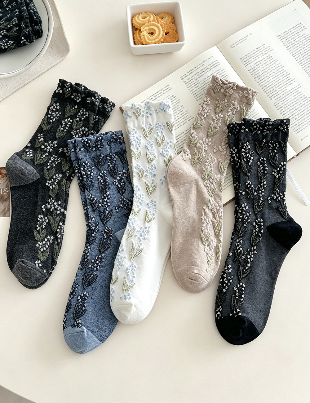 Floral Argyle Jacquard Cotton Socks - DippedShop Wholesale - #5923