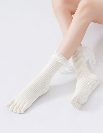 Sweet Lace Trim Non Slip Toe Yoga Socks 6W8FSO764