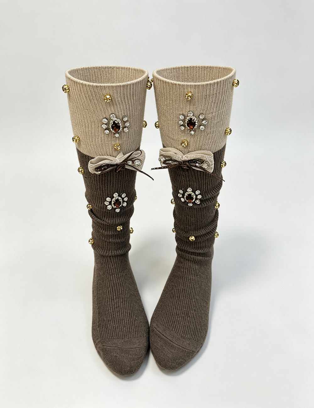 Rhinestone Bow Calf Socks - DippedShop Wholesale - #1139