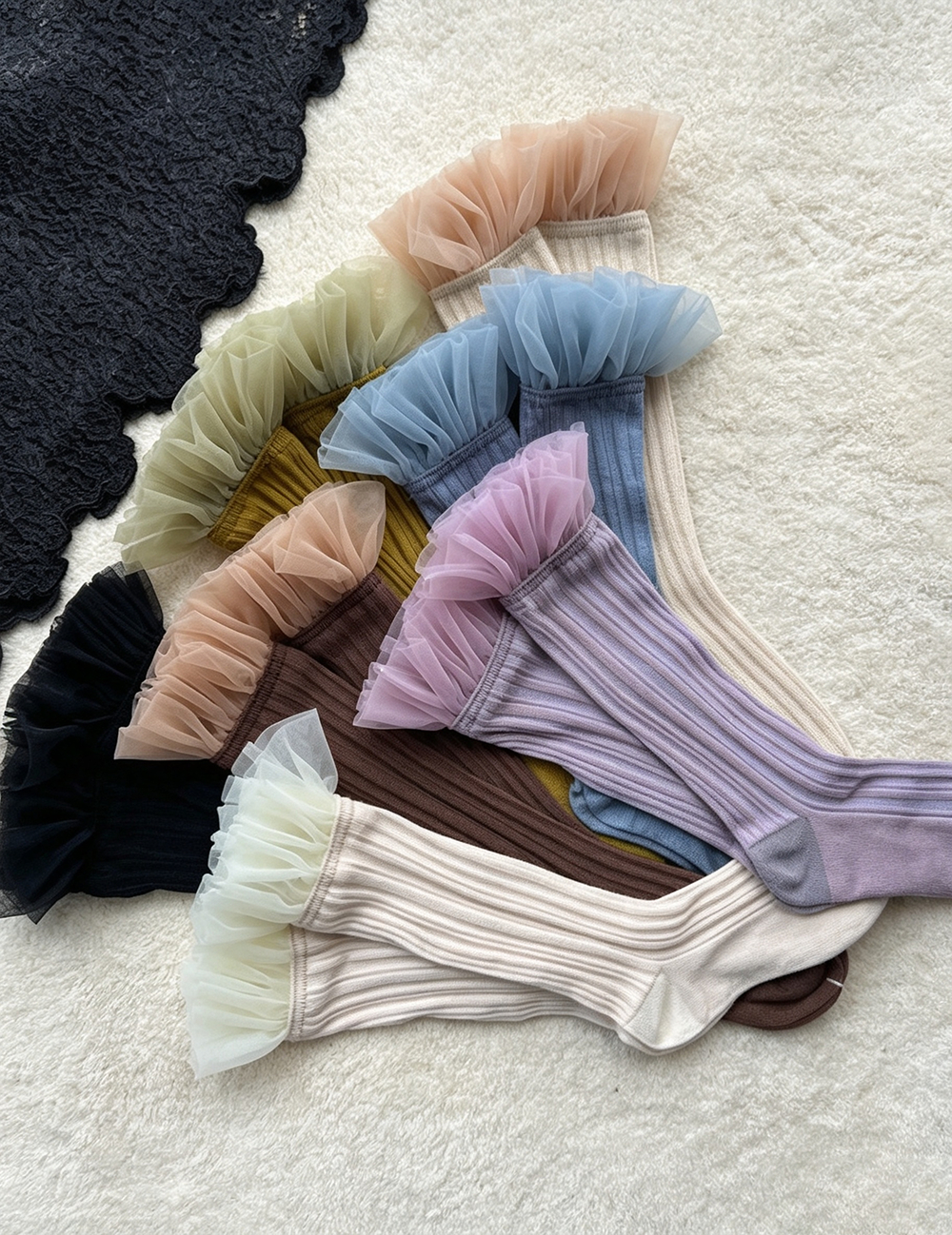 Fairy Tulle Ruffle Slouch Socks 6W8FSO769