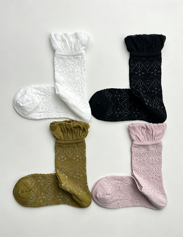 Sweet Bubble Ruffle Cuff Mesh Socks 6W8FSO771
