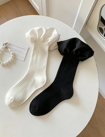 Sweet Satin Ruffle Solid Crew Socks 6W8FSO772