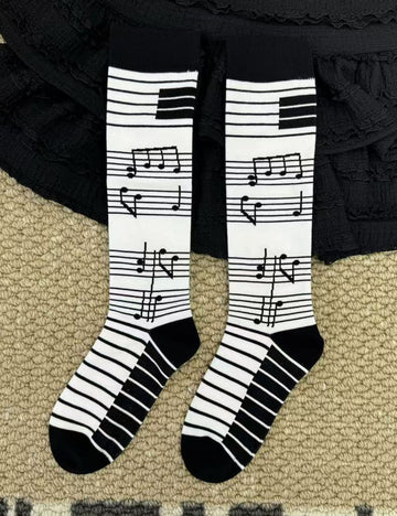 Color Block Musical Note Calf Socks 6W8FSO773