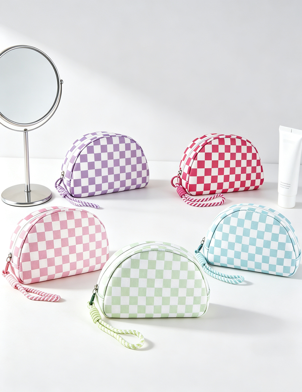 Stylish Color Block Checkered Portable Cosmetic Bag MK2BLW6C5CO12