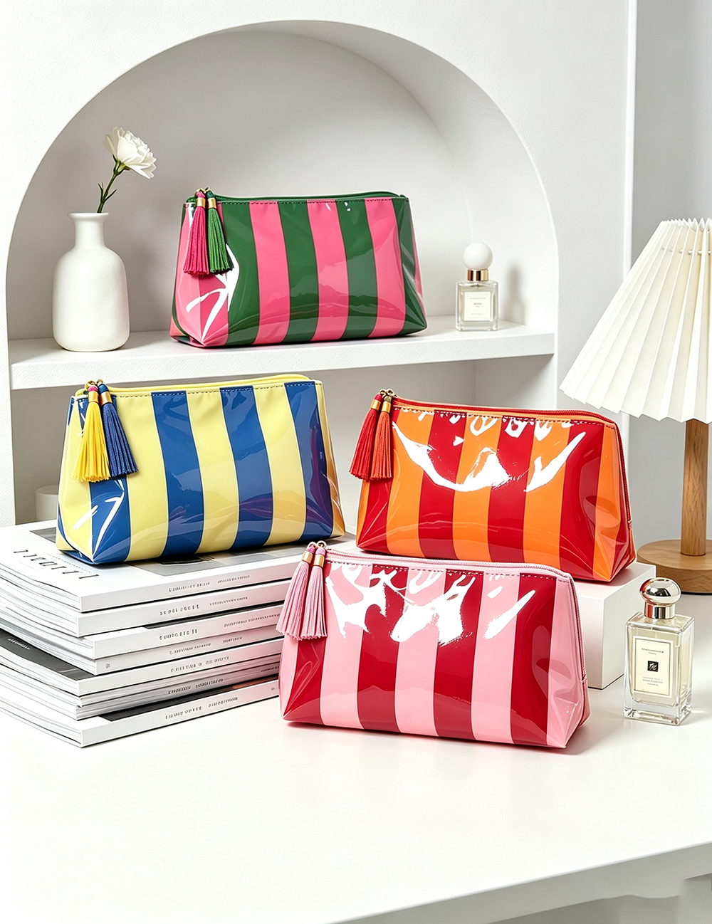 Chic Striped Large Capacity Waterproof Cosmetic Bag MK2BLW6C5CO14