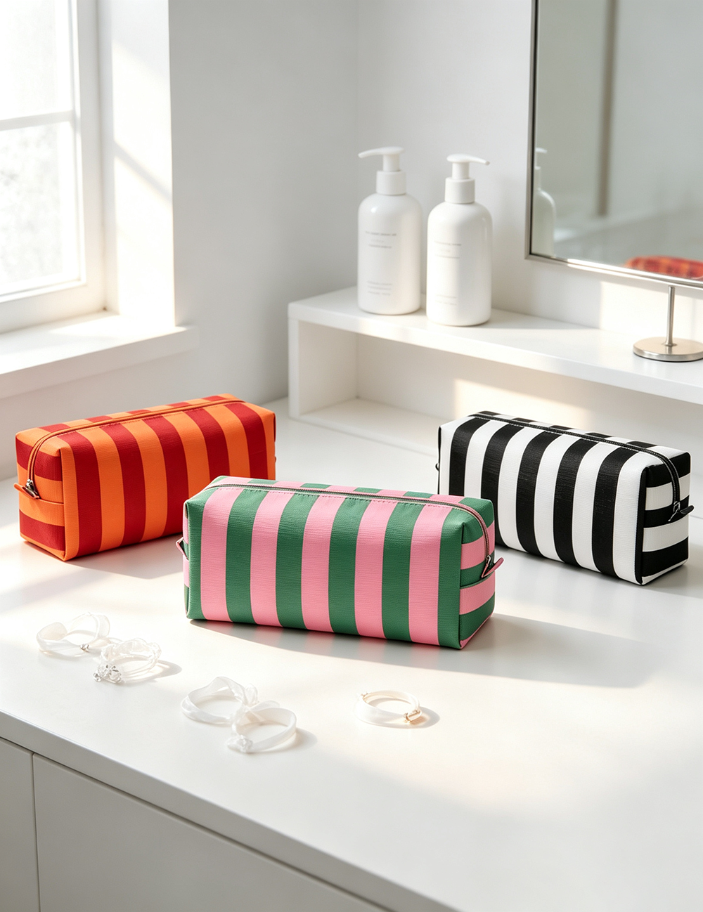 Minimalist Color Block Striped Portable Cosmetic Bag MK2BLW6C5CO17