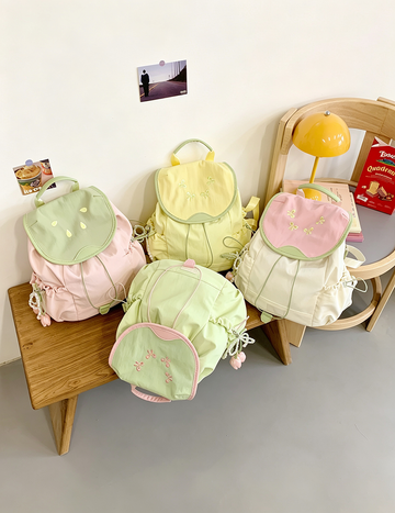 Cute Bowknot Embroidery Flap Drawstring Backpack 6S10BBG1447