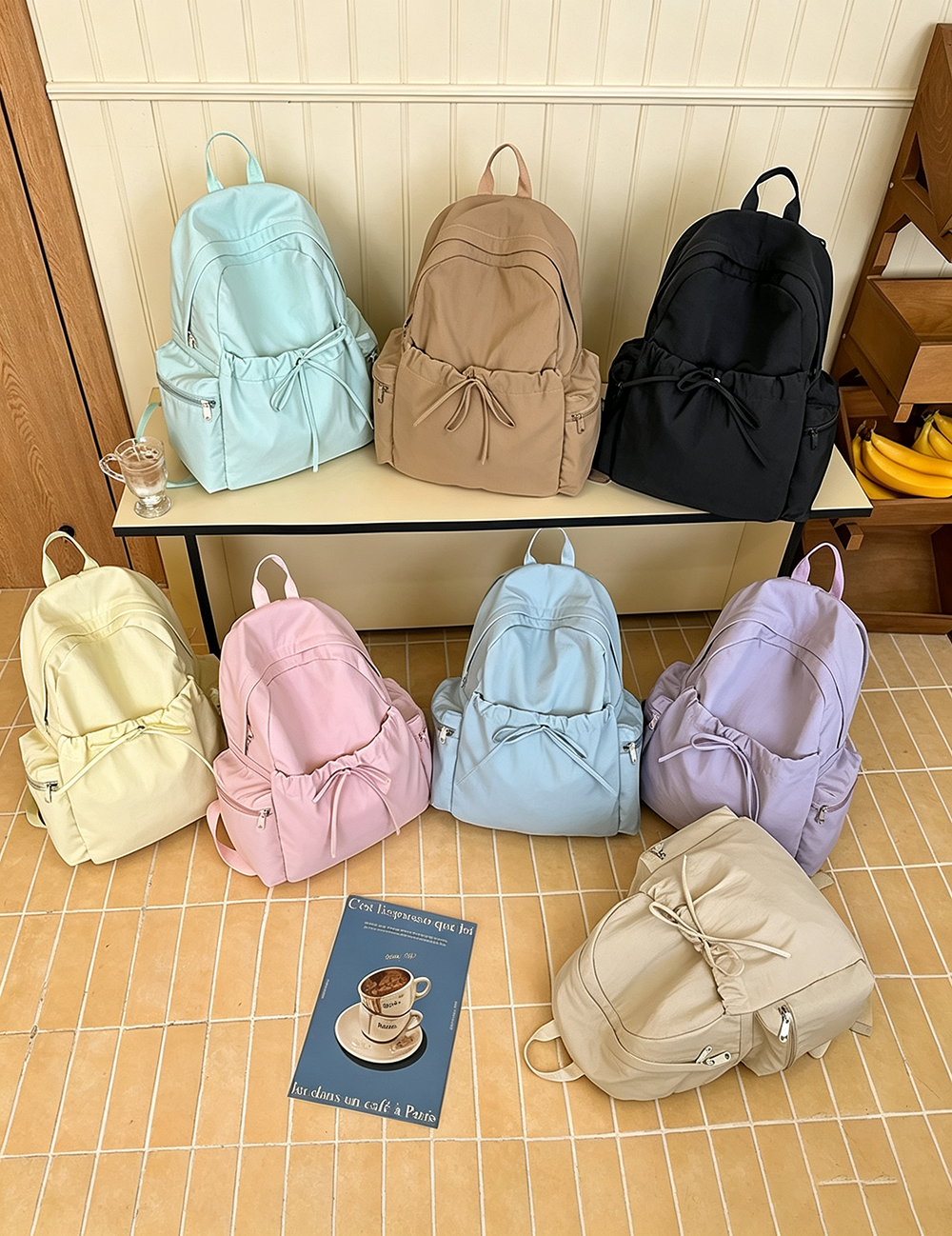 Sweet Solid Color Bowknot Large Capacity Backpack 6S10BBG1449