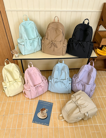 Sweet Solid Color Bowknot Large Capacity Backpack 6S10BBG1449