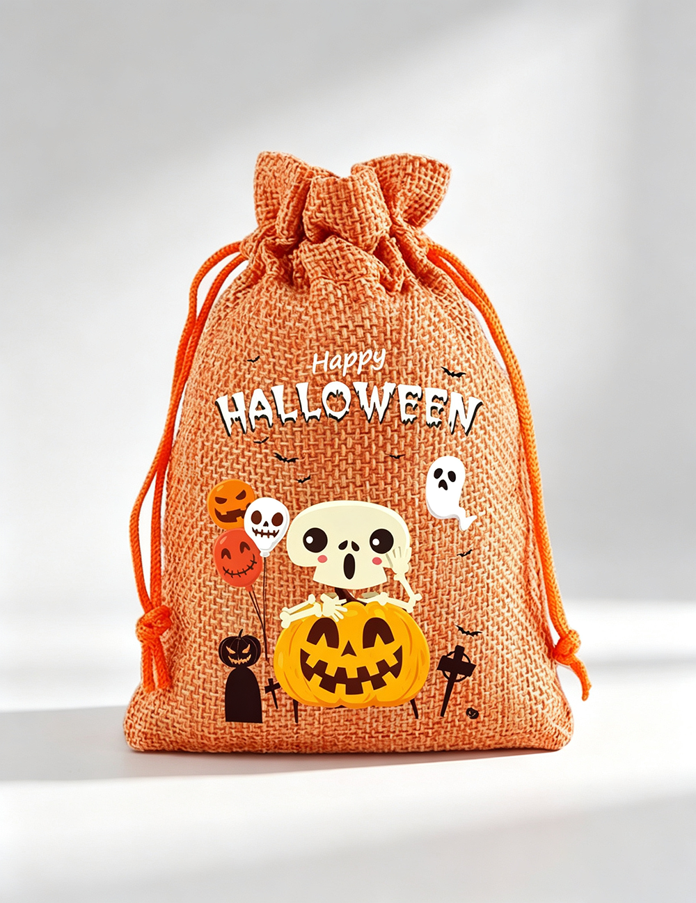 Halloween Cartoon Printed Burlap Drawstring Bags 6W10BBG1751