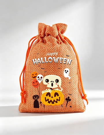 Halloween Cartoon Printed Burlap Drawstring Bags 6W10BBG1751