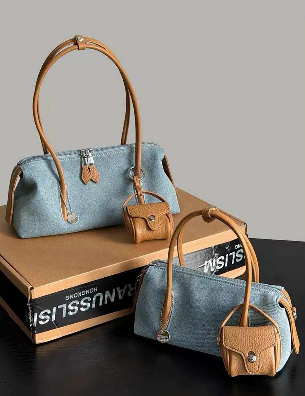 (No Mini Bag)Denim Large Capacity Color Block Shoulder Bag 6W10BBG1873
