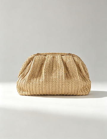 Straw Cloud Clutch Elegant Pleated Evening Frame Bag 6W10BBG1878