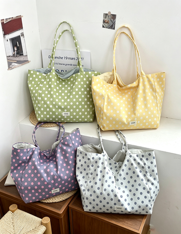 Fresh Polka Dots Canvas Tote Bag MK2BLW6W10BBG567