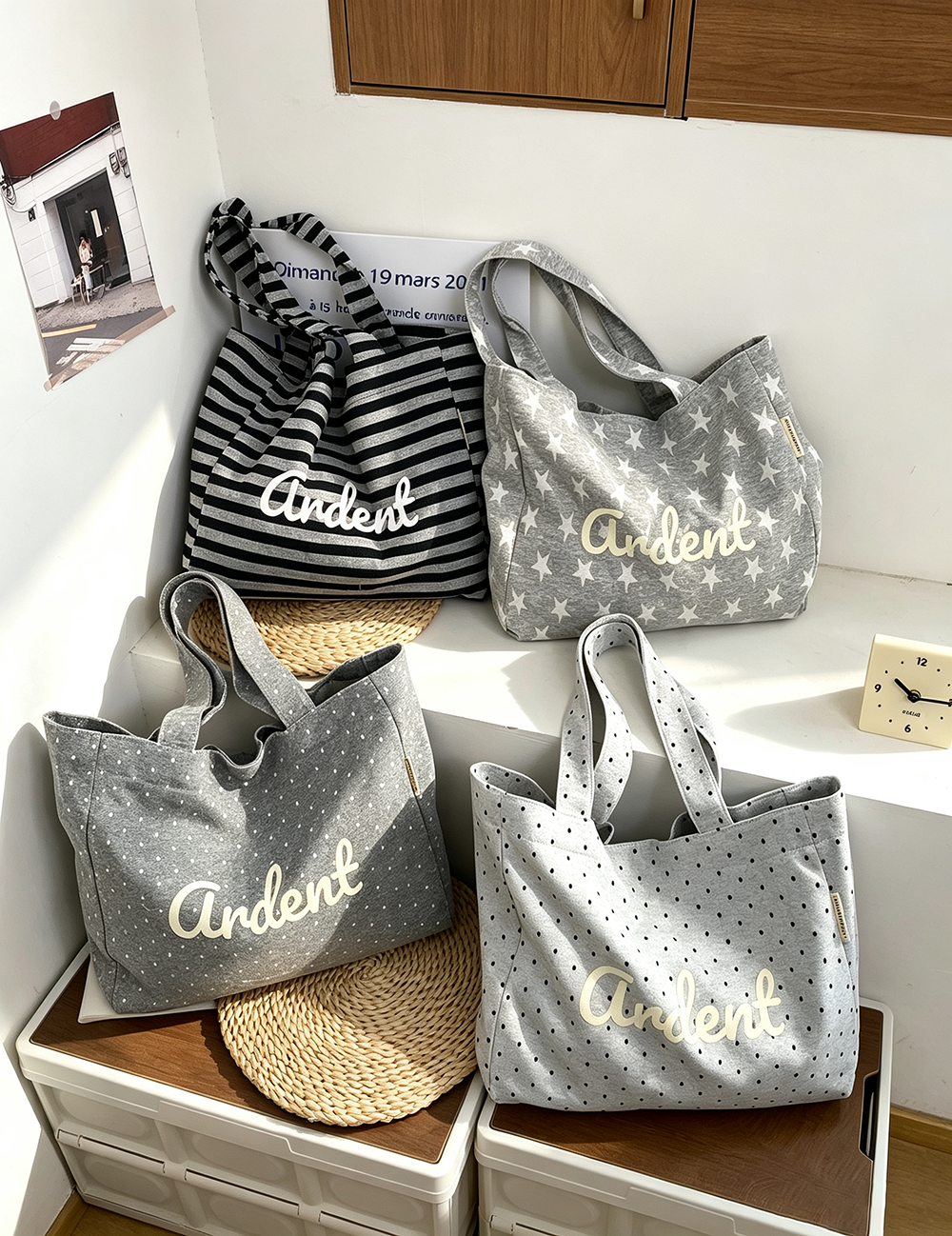 Fresh Polka Dots Letters Print Tote Bag MK2BLW6W10BBG571