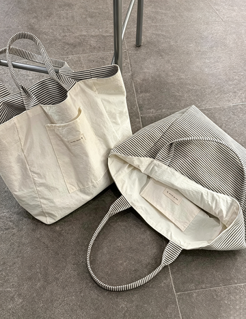 Stylish Reversible Striped Canvas Tote Bag MK2BLW6W10BBG576