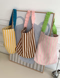 Trendy Striped Canvas Ruffled Shoulder Strap Handbag MK2BLW6W10BBG583