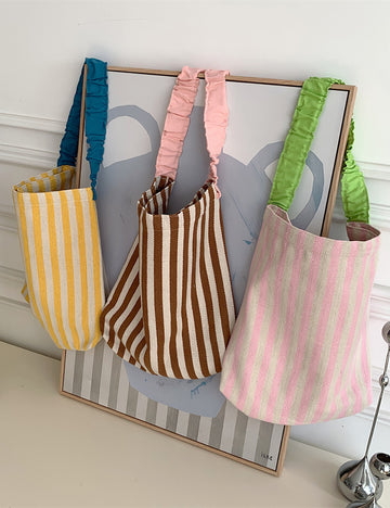 Trendy Striped Canvas Ruffled Shoulder Strap Handbag MK2BLW6W10BBG583