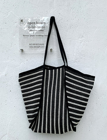 Vintage Striped Hollow Straw Woven Shoulder Bag MK2BLW6W10BBG586
