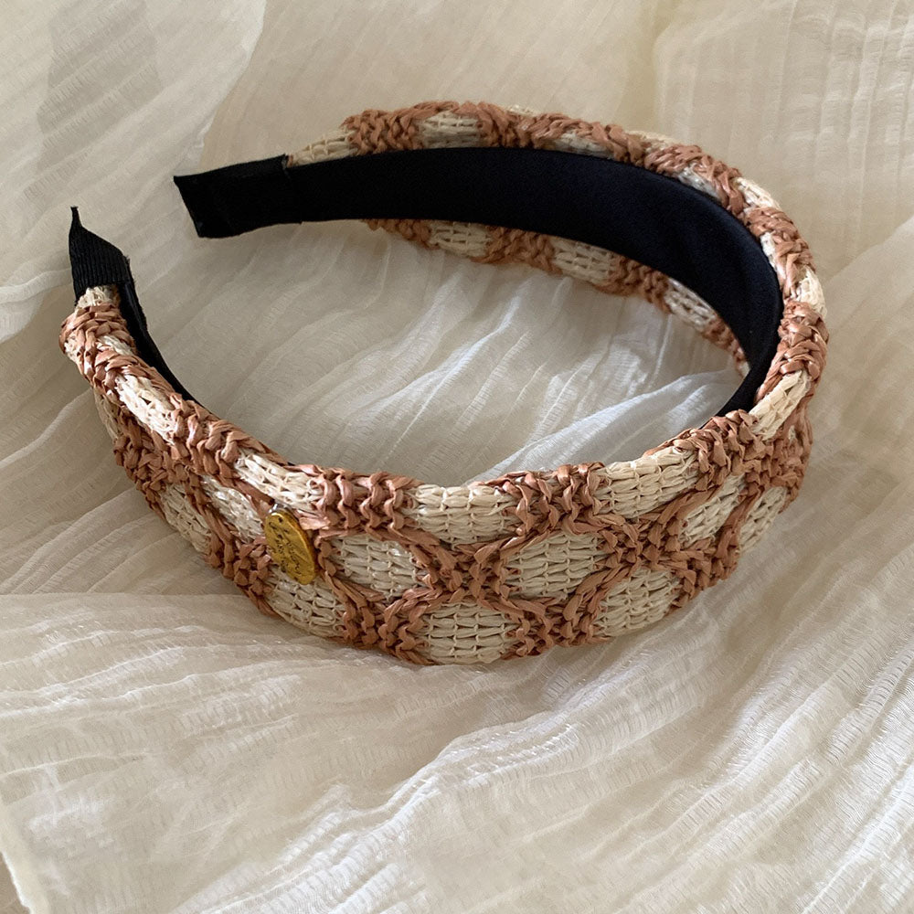 Woven Straw Argyle Diamond Headband 6W6HBD282