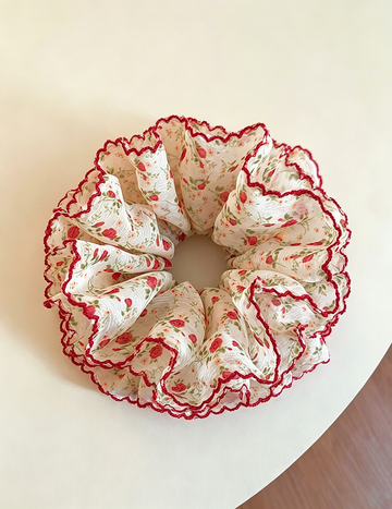 Layered Floral Red Edge Hair Scrunchie MK2BLW6W6HSR10