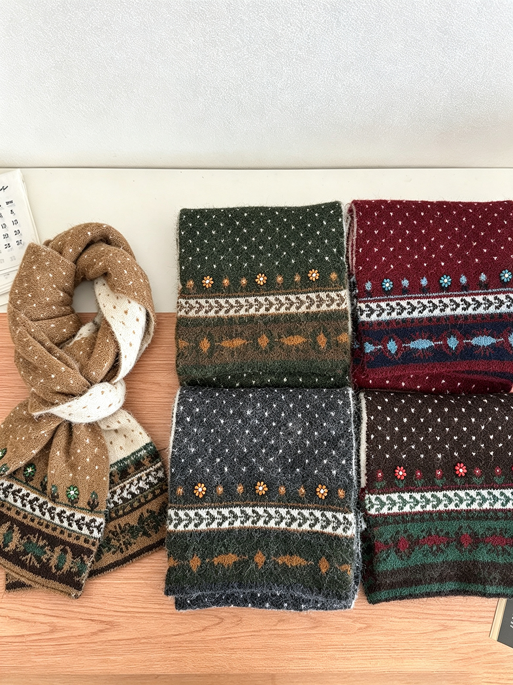 Jacquard Beaded Knit Scarf - DippedShop Wholesale - #4803