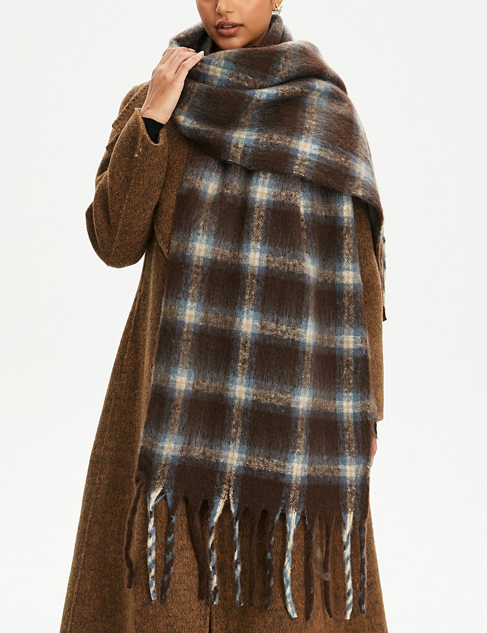 Plaid Fringed Wide Scarf - DippedShop Wholesale - #6211