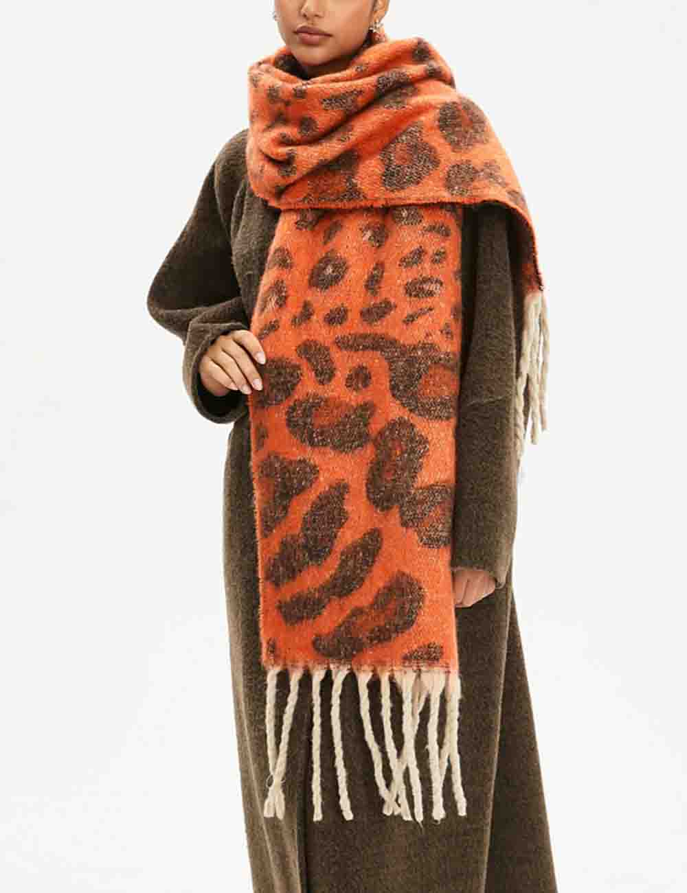 Fringed Leopard Print Scarf - DippedShop Wholesale - #9075