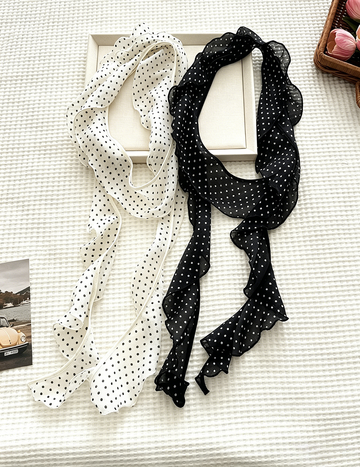 Minimalist Polka Dots Ruffled Edges Silk Scarf MK2BLW6W6NSI68