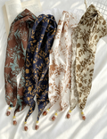 Vintage Leaf Print Beaded Triangle Silk Scarf MK2BLW6W6NSI71
