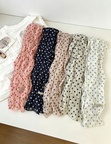 Retro Color Block Polka Dots Ruffled Silk Scarf MK2BLW6W6NSI74