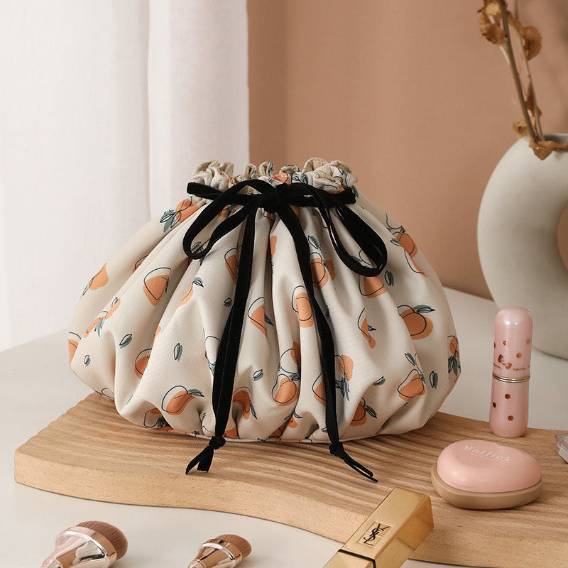 Stylish Peach Print Portable Makeup Bag MK2BW6S10BOB52