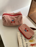 Cute Cherry Embroidery Plaid Print Makeup Bag MK2BW6S10BOB55