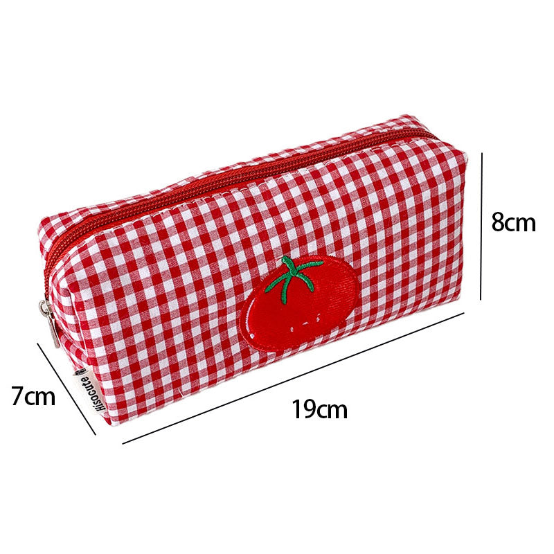Cute Tomato Embroidery Plaid Print Makeup Bag MK2BW6S10BOB56