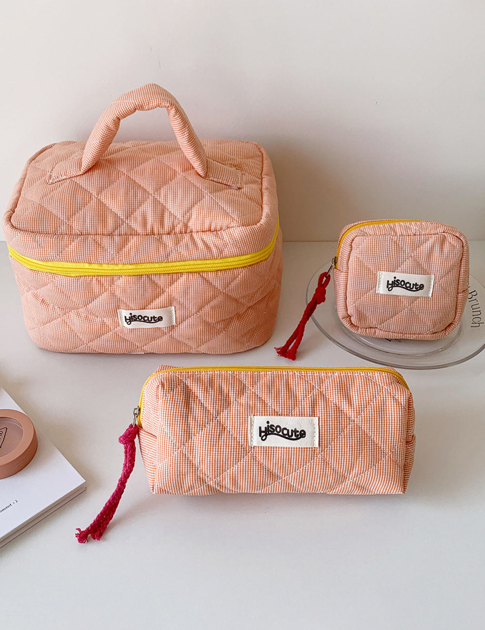 Color Block Plaid Large Capacity Makeup Bag MK2BW6S10BOB57