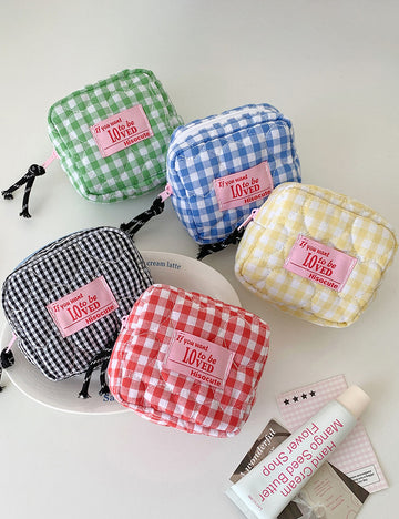 Cute Plaid Quilted Shell Mini Makeup Bag MK2BW6S10BOB58