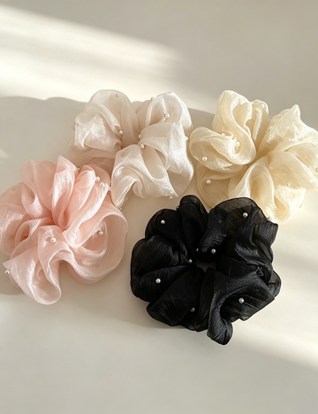 Mesh Ruffle Pearl Hair Scrunchie MK2BW6W6HSR03